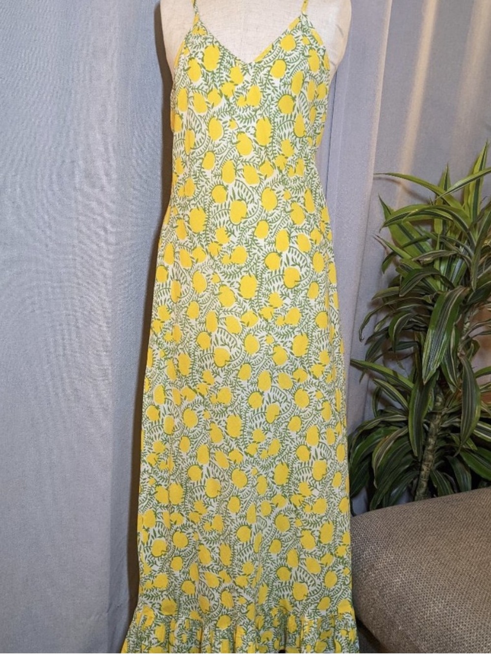 Mille Lemon Yellow Dress Hand Blocked Cotton M
